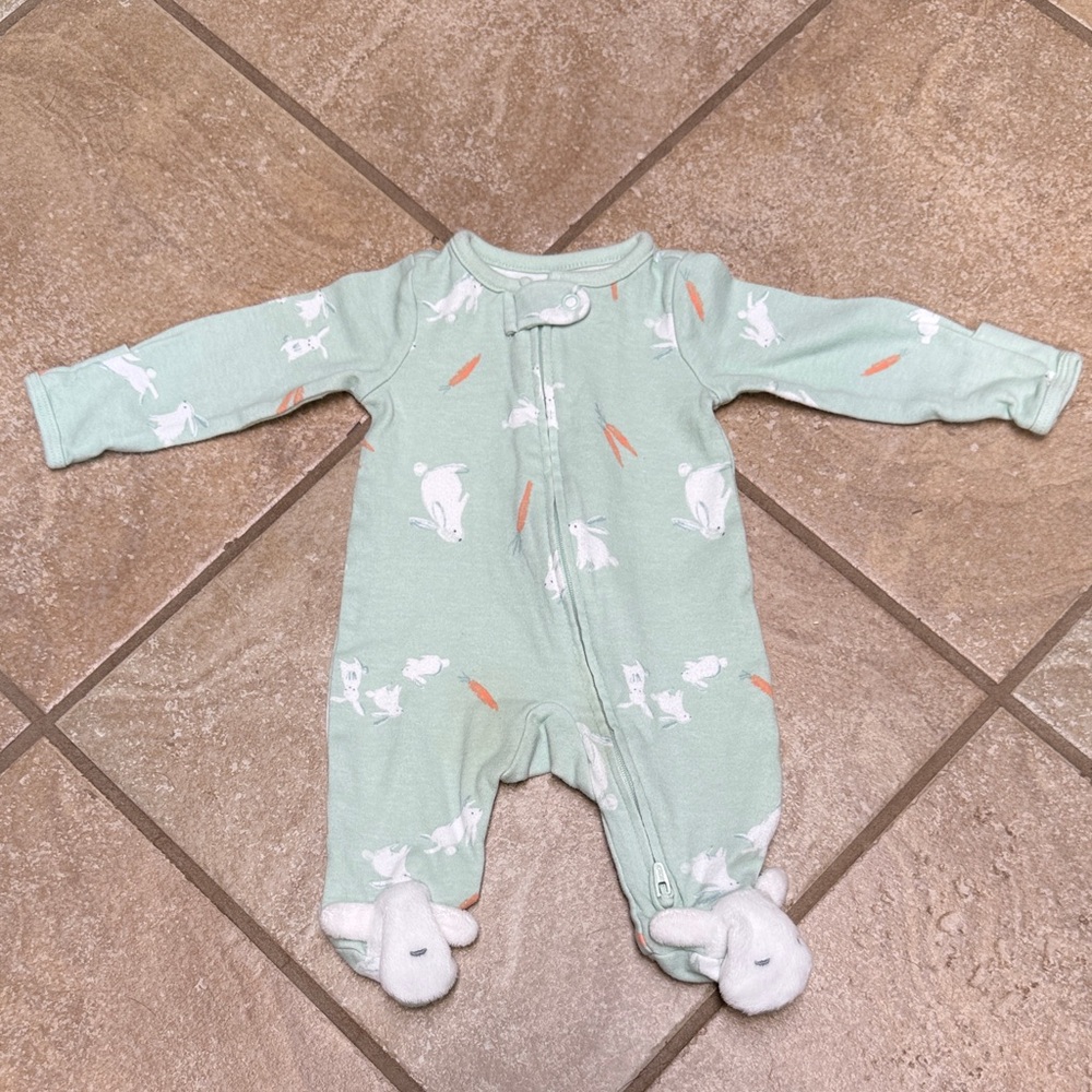 Mint Green Easter Bunny Print Newborn Onesie